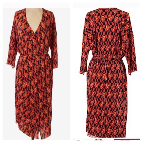 ZARA Geometric Floral Wrap Dress - Picture 3 of 15